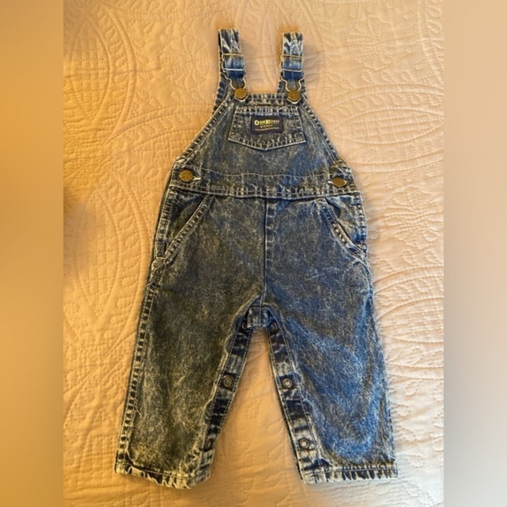 Vintage Oshkosh B'Gosh Kids Denim Overalls Acid Wash 6-9 Months 80s 90s USA